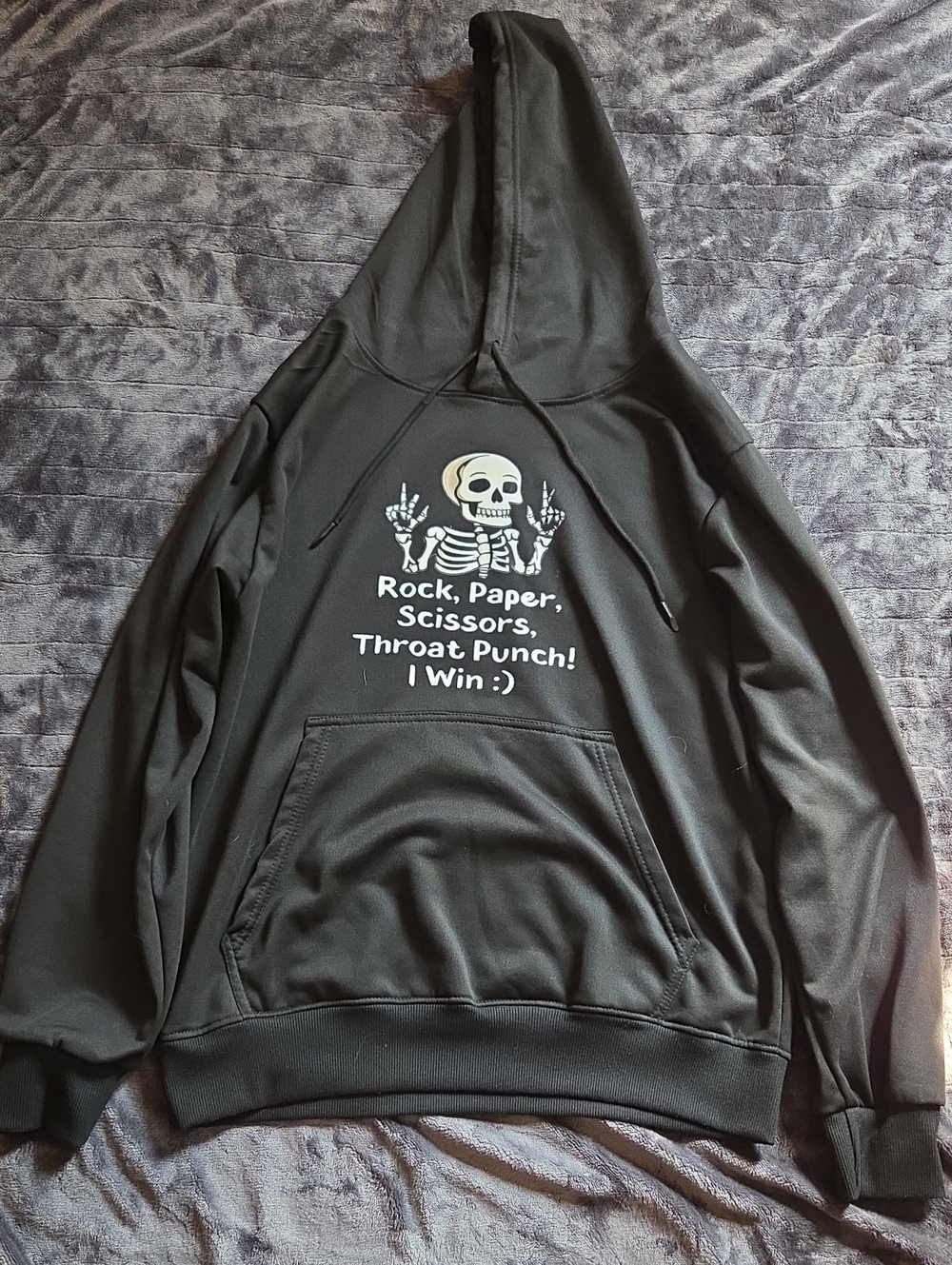 Black Graphic Hoodie - Skeleton Rock Paper Scissors Design